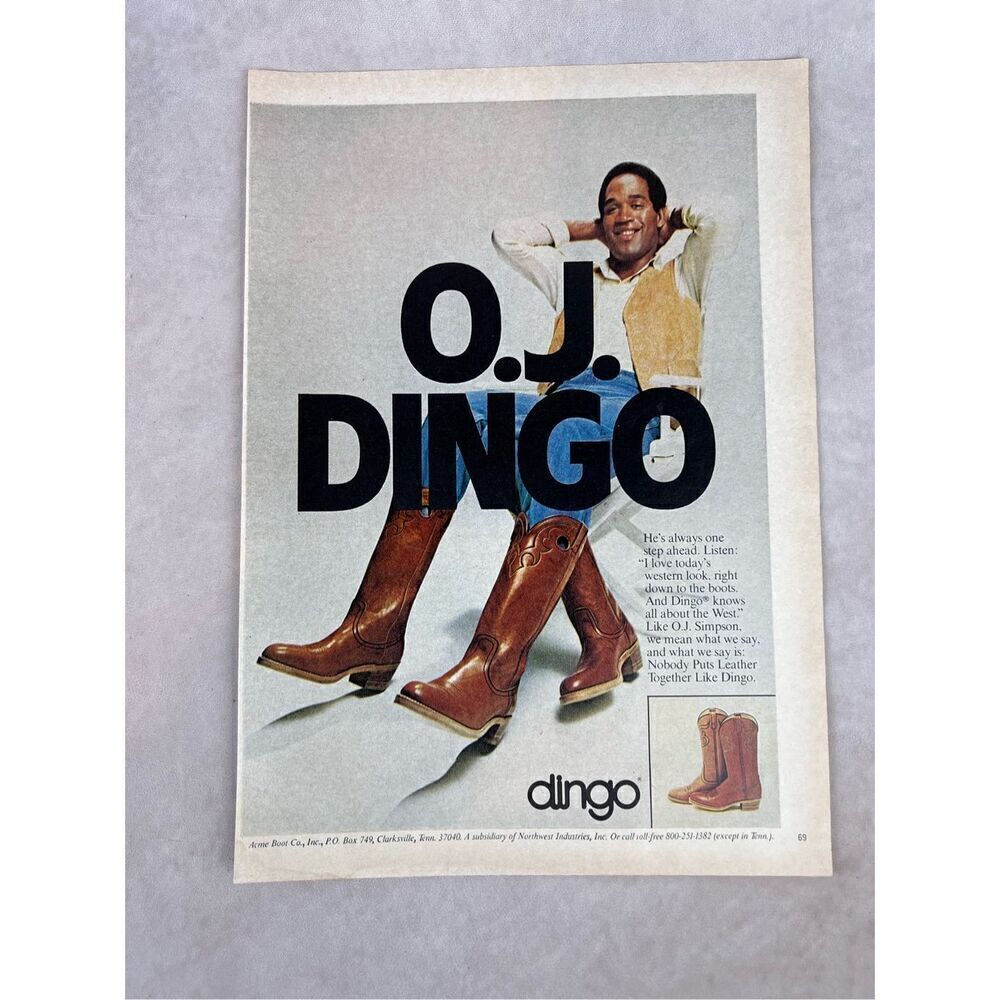 Vintage O.J. Simpson Vintage 1980 Dingo Boots Always A Step Ahead Original Print